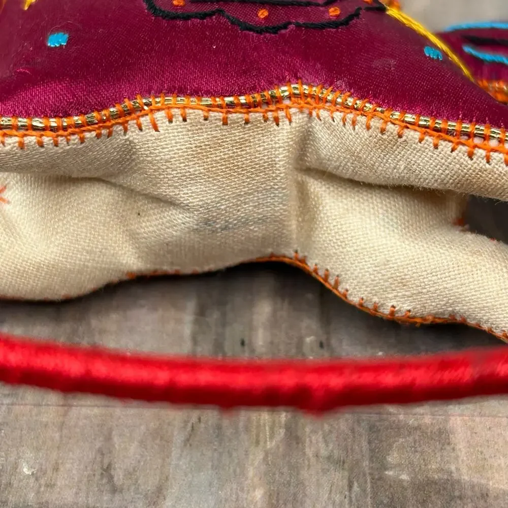 Vintage Red Chinese Silk Embroidered Rocking Horse Hanging Ornament New Year